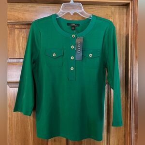 Lauren Ralph Lauren Green Button-Front Top